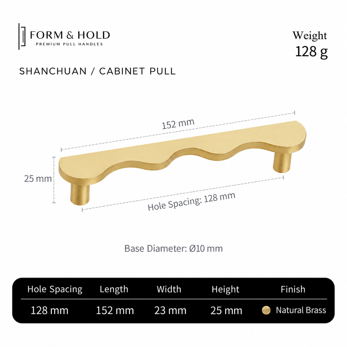 Solid Brass Wave Cabinet Pull – FH-C012