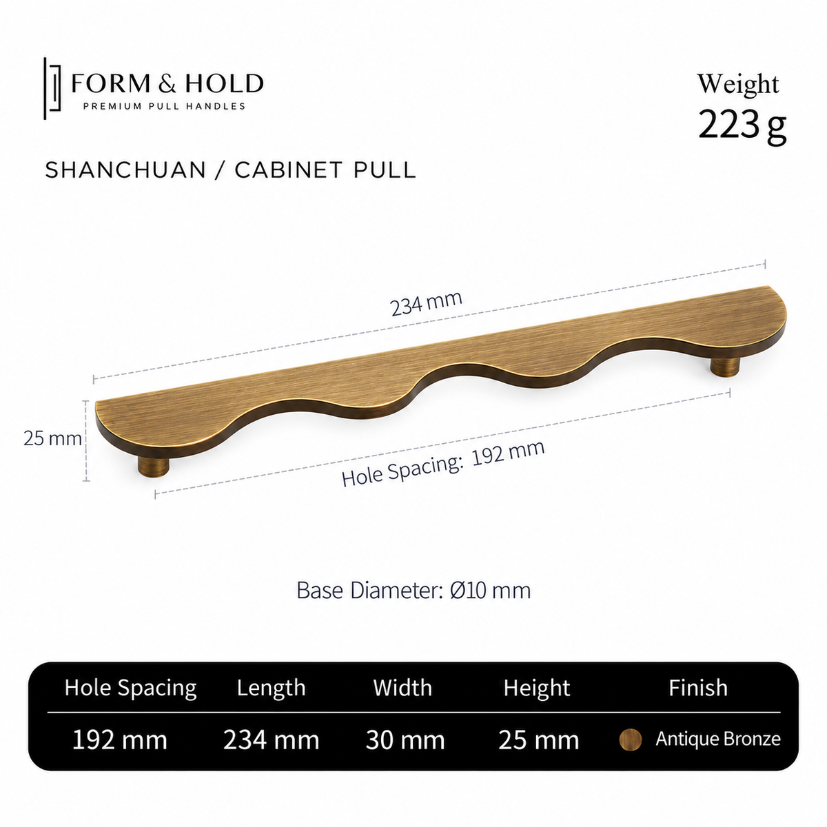 Solid Brass Wave Cabinet Pull – FH-C012