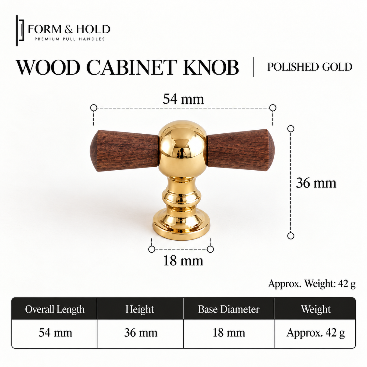 Walnut & Brass Cabinet Knobs & Pulls – FH-C028