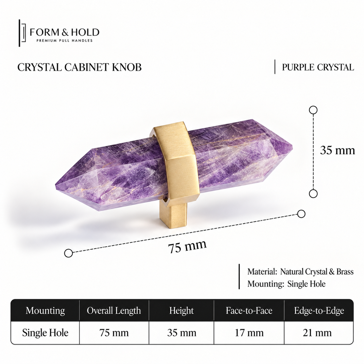 Natural Crystal & Brass Cabinet Knobs & Pulls – FH-C025