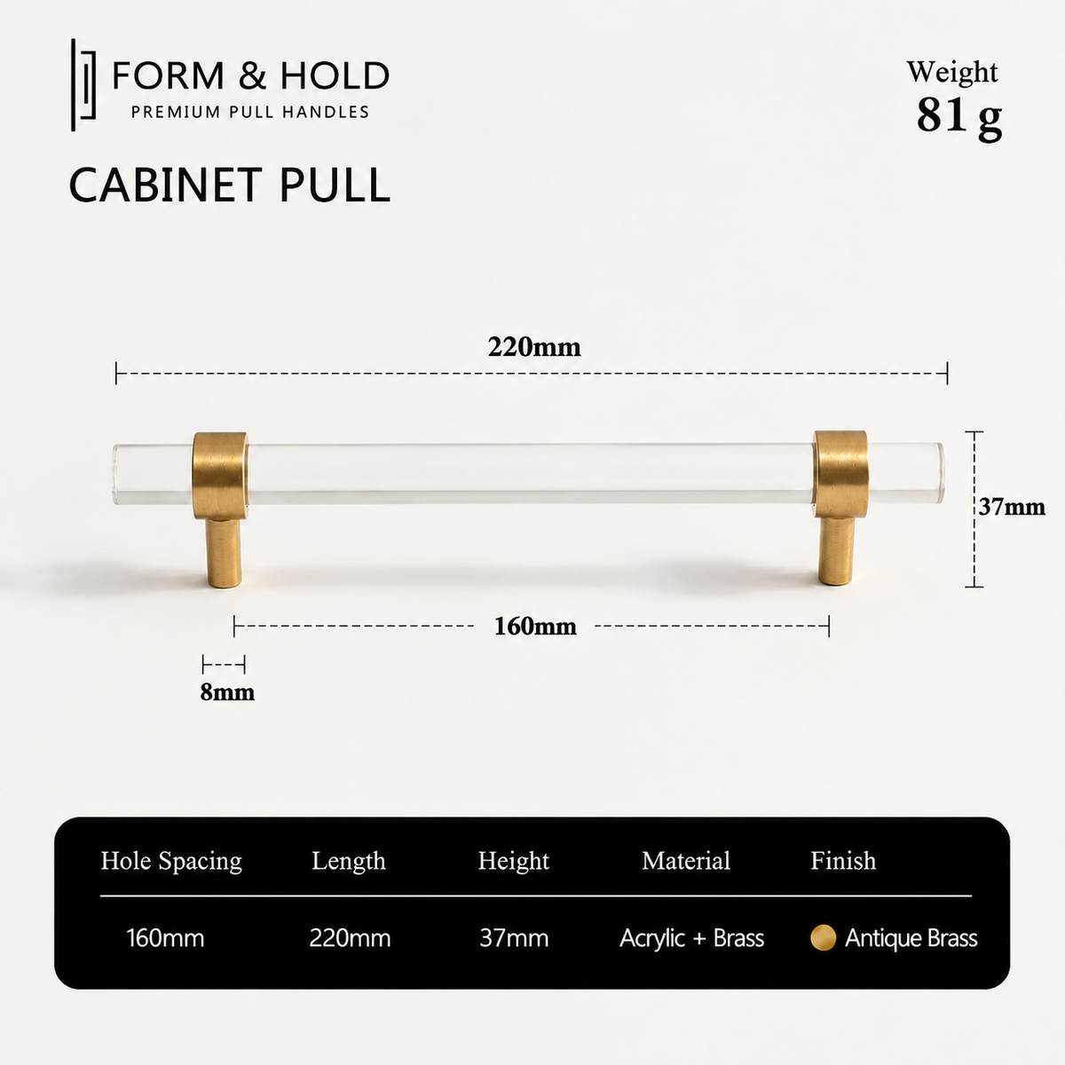 Acrylic & Brass Cabinet Knobs & Pulls – FH-C022