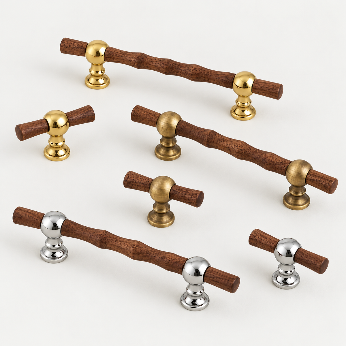 Walnut & Brass Cabinet Knobs & Pulls – FH-C028