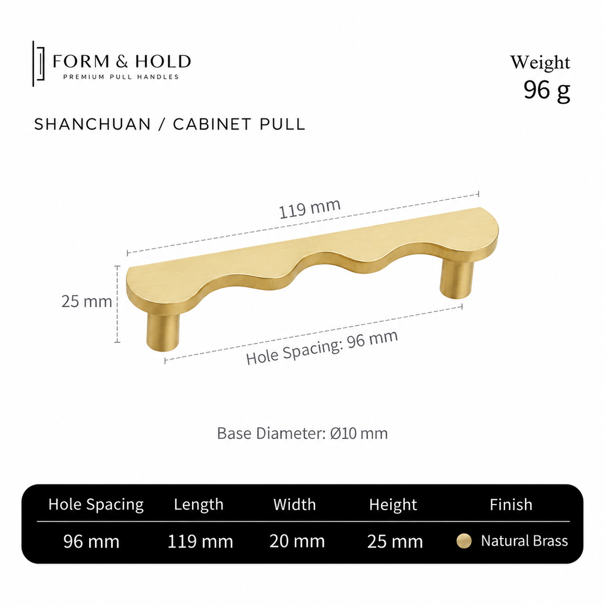 Solid Brass Wave Cabinet Pull – FH-C012