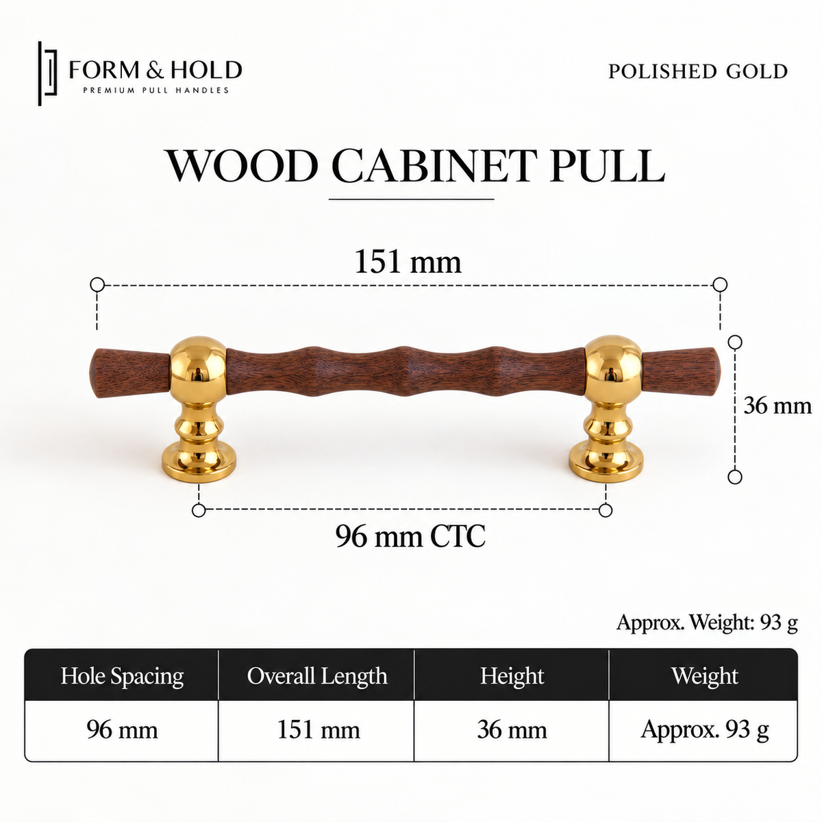 Walnut & Brass Cabinet Knobs & Pulls – FH-C028