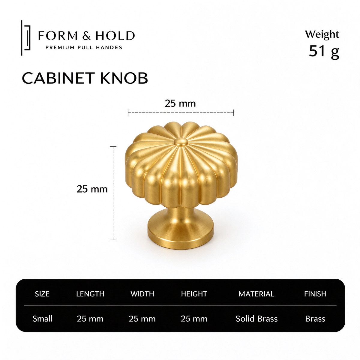 Solid Brass Fluted Flower Cabinet Knob – FH-C010