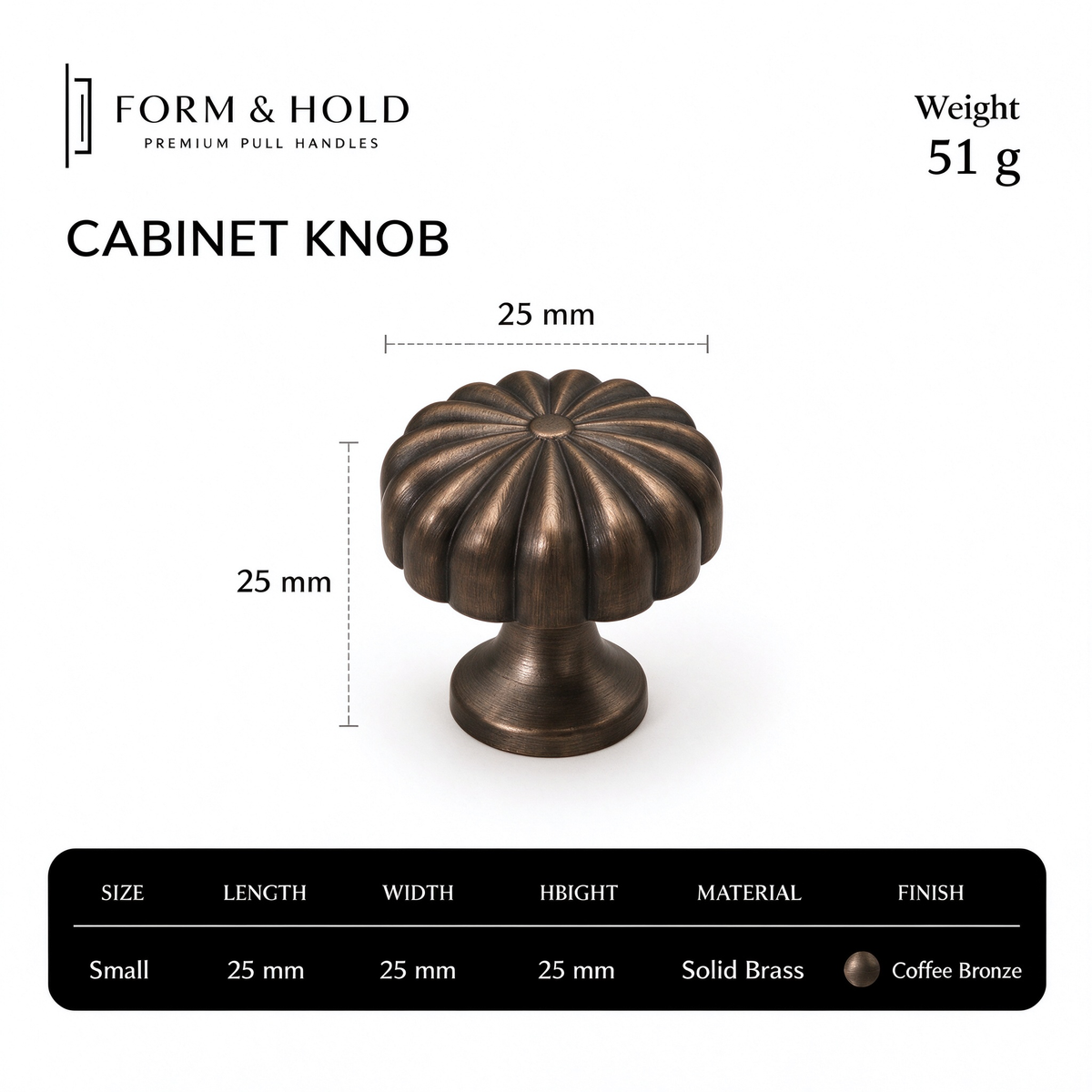 Solid Brass Fluted Flower Cabinet Knob – FH-C010
