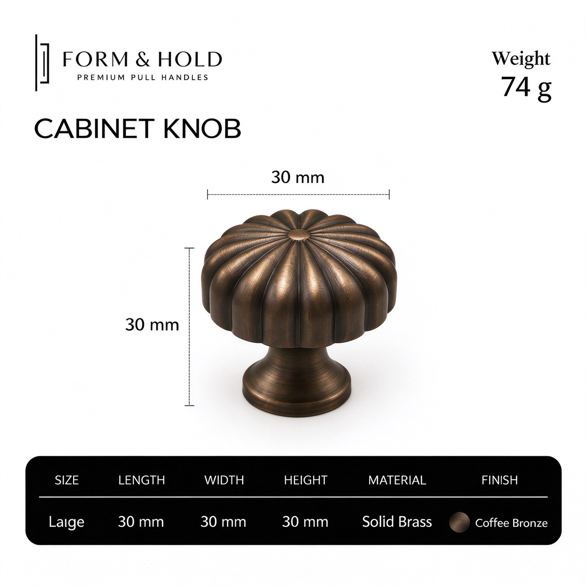 Solid Brass Fluted Flower Cabinet Knob – FH-C010