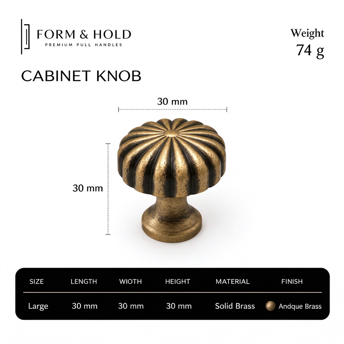 Solid Brass Fluted Flower Cabinet Knob – FH-C010