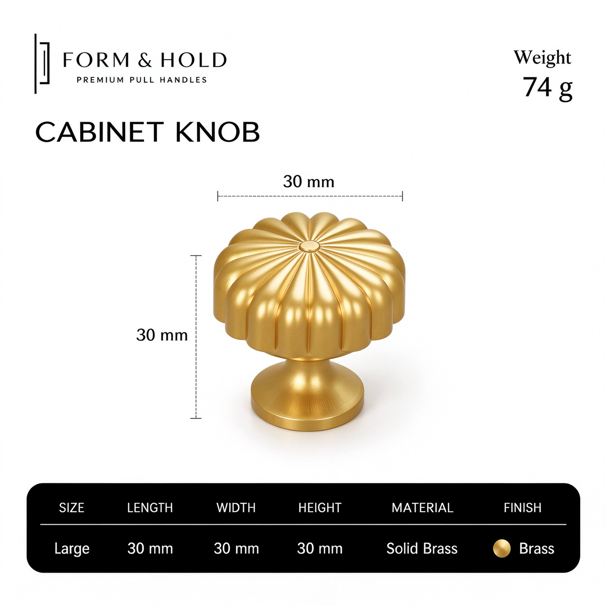 Solid Brass Fluted Flower Cabinet Knob – FH-C010
