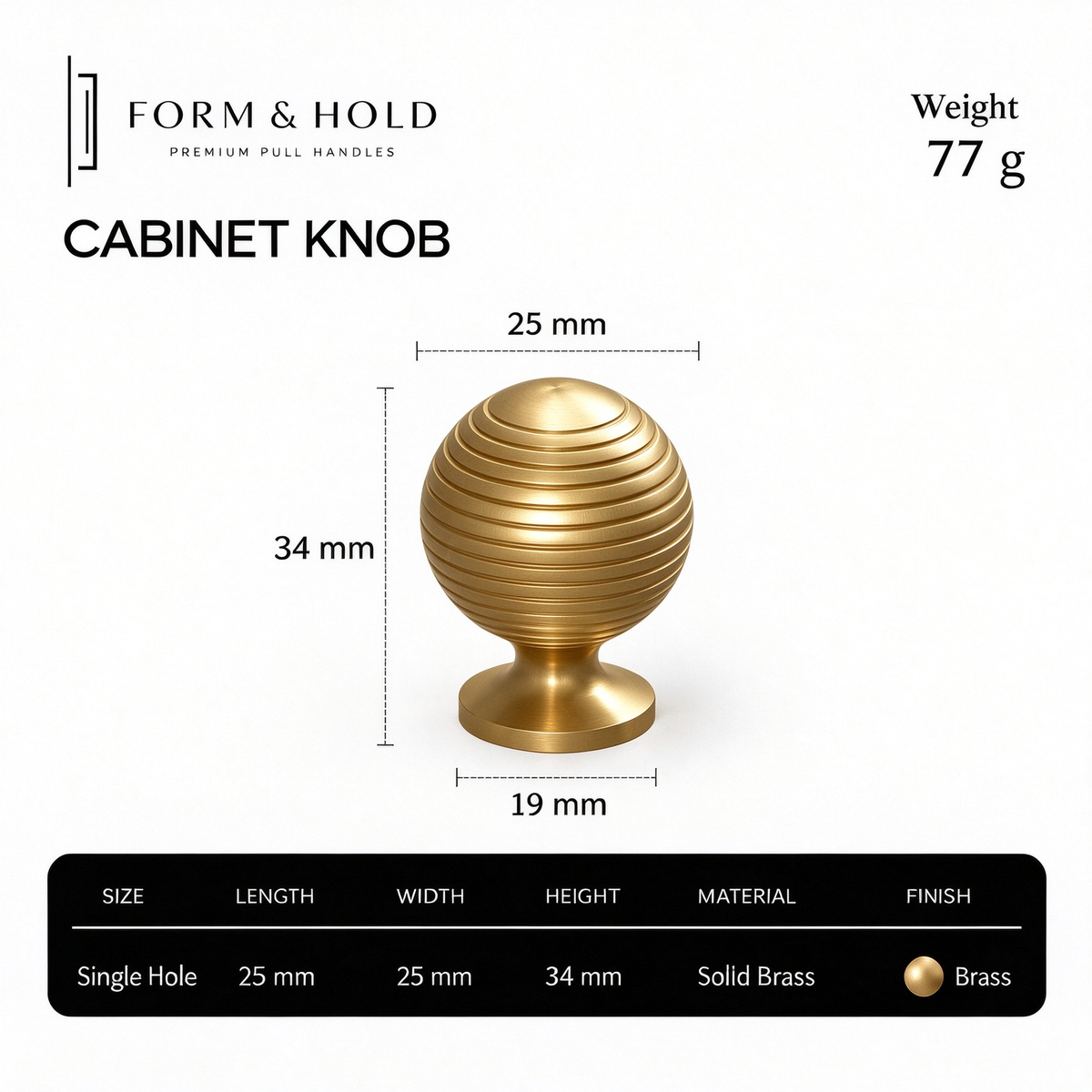 Ribbed Sphere Solid Brass Cabinet Knobs & Pulls – FH-C011