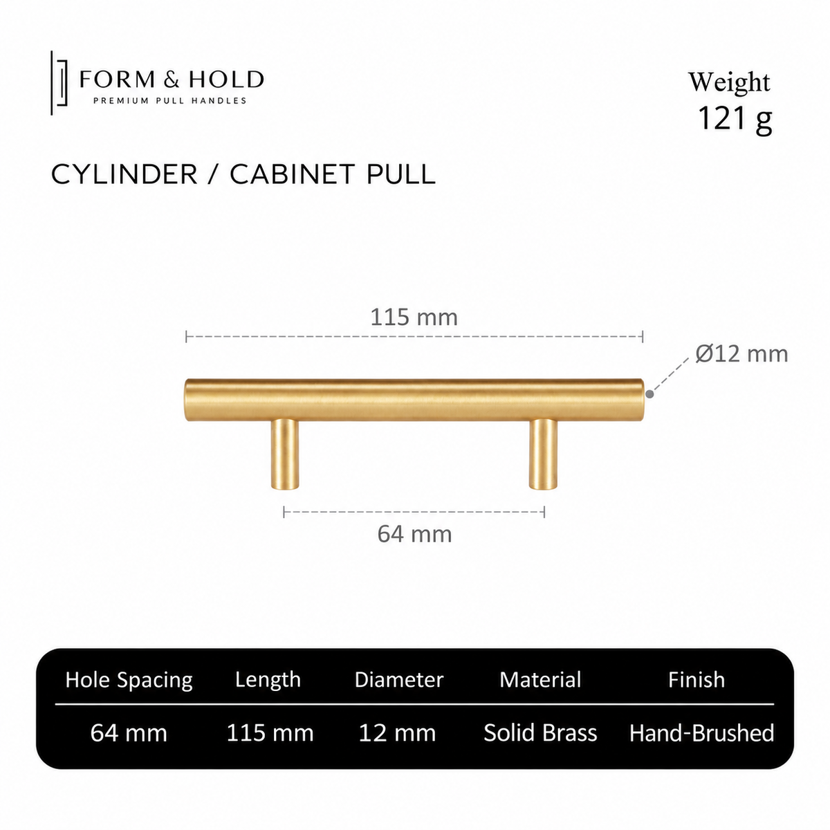 Solid Brass Cylindrical Cabinet Pull – FH-C001