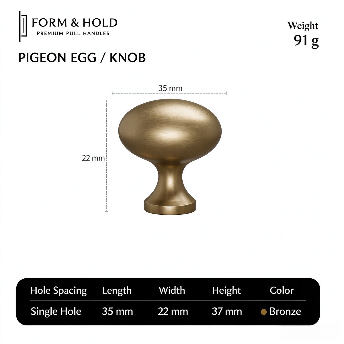 Solid Brass Oval Cabinet Knob – FH-C004