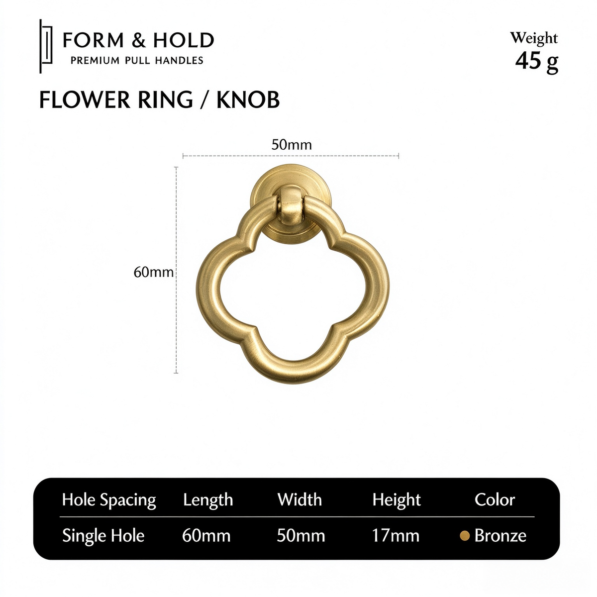 Solid Brass Quatrefoil Cabinet Knob & Ring Pull – FH-C005