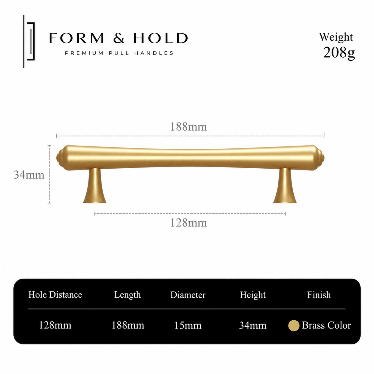 Tapered Solid Brass Cabinet Knob & Pulls – FH-C007