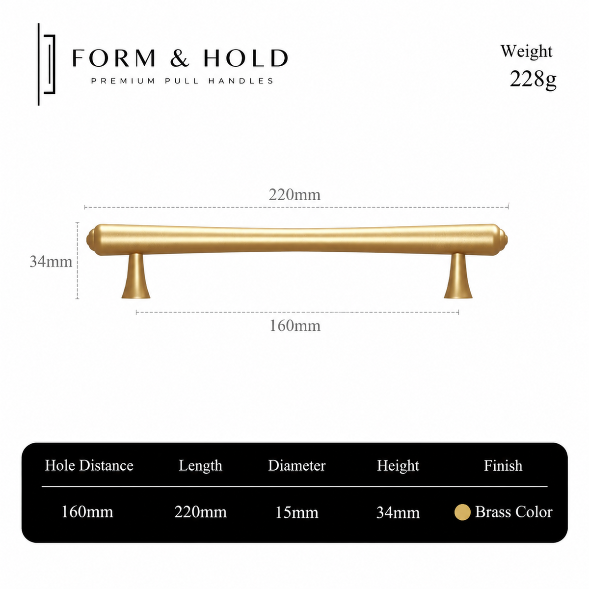 Tapered Solid Brass Cabinet Knob & Pulls – FH-C007