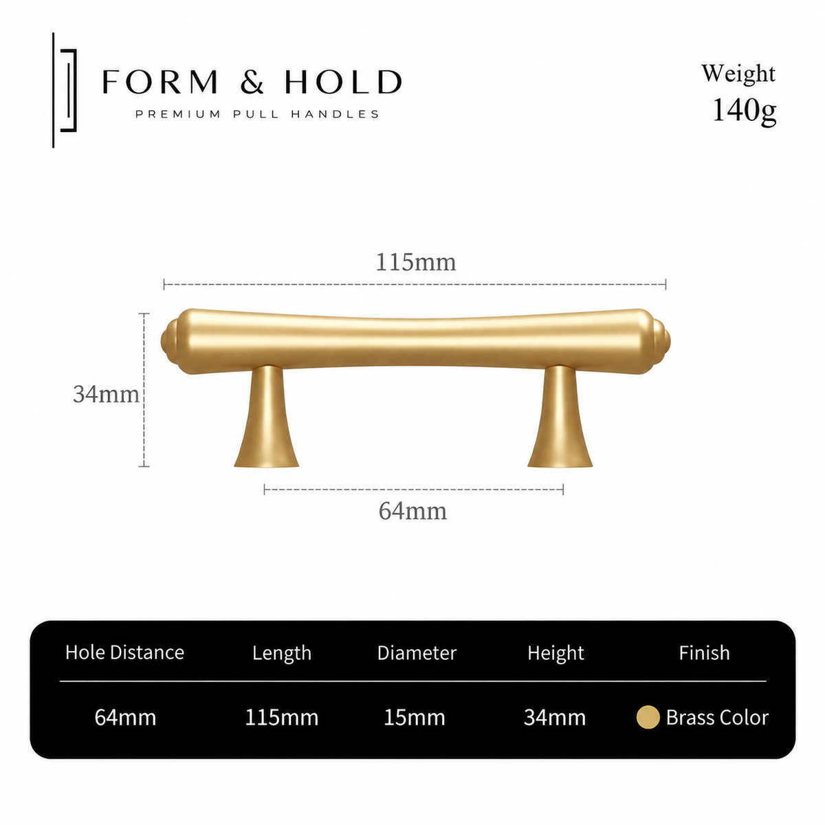 Tapered Solid Brass Cabinet Knob & Pulls – FH-C007