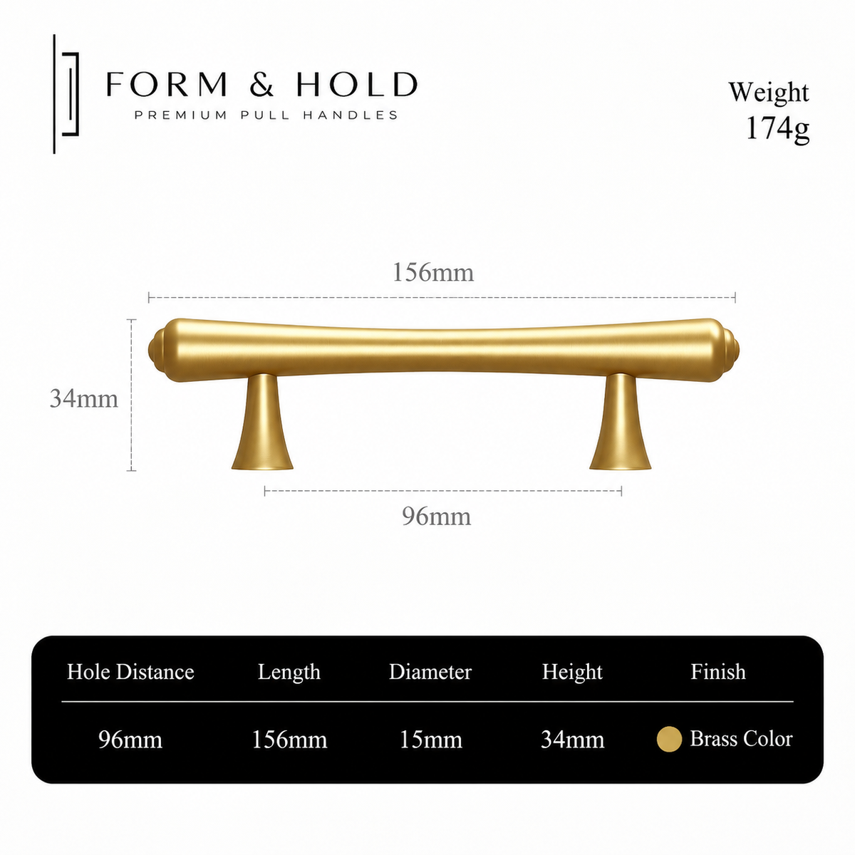 Tapered Solid Brass Cabinet Knob & Pulls – FH-C007