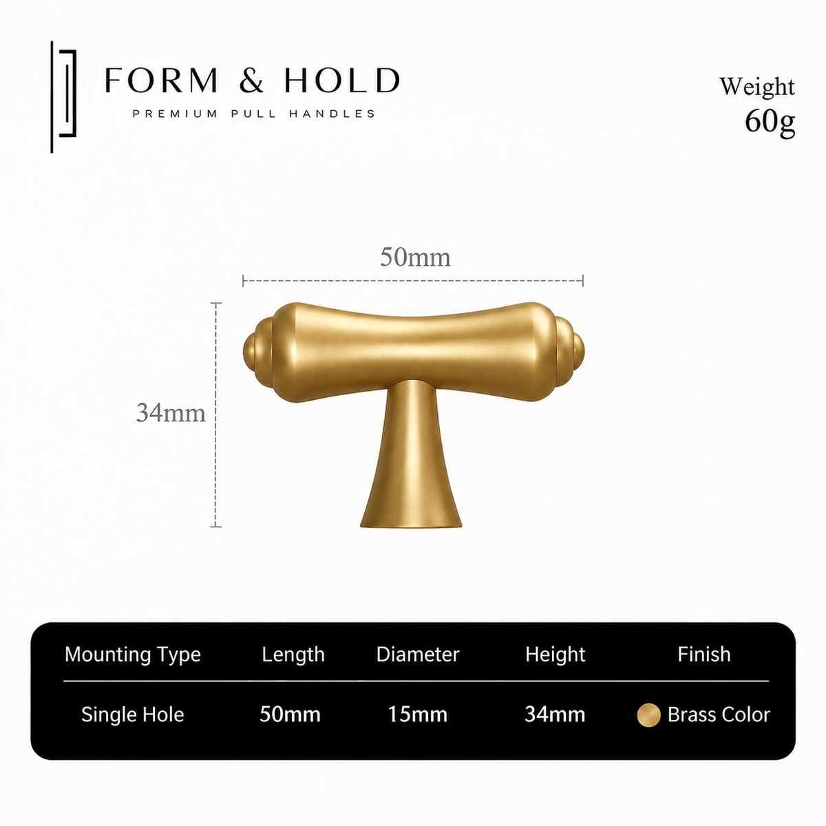 Tapered Solid Brass Cabinet Knob & Pulls – FH-C007