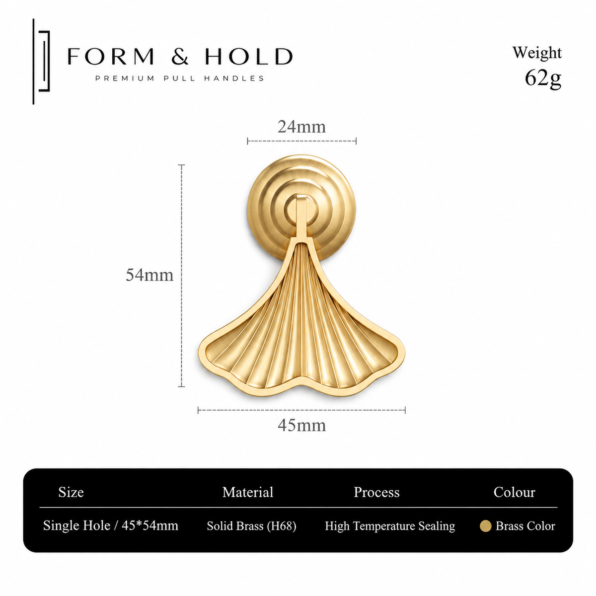 Solid Brass Ginkgo Leaf Cabinet Drop Pull – FH-C008