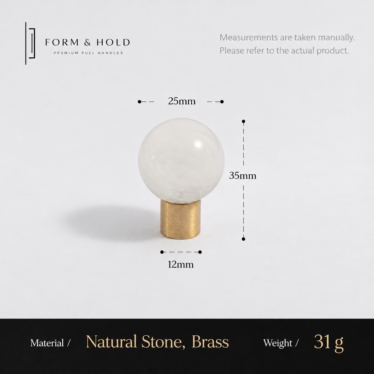 Crystal Sphere Cabinet Knob with Cylindrical Brass Base – FH-C018