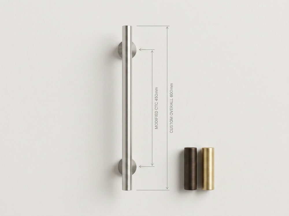 Existing architectural pull handle design with dimensional details