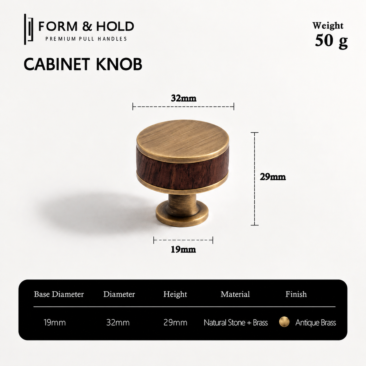 Flat Round Brass Cabinet Knob with Decorative Band – FH-C023
