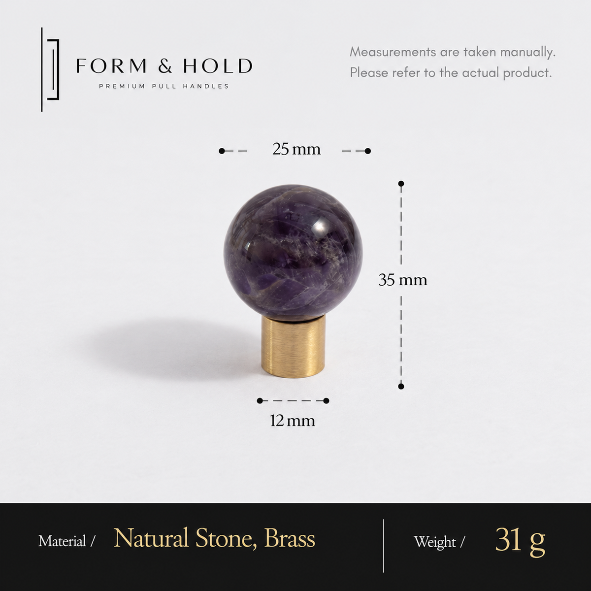 Crystal Sphere Cabinet Knob with Cylindrical Brass Base – FH-C018