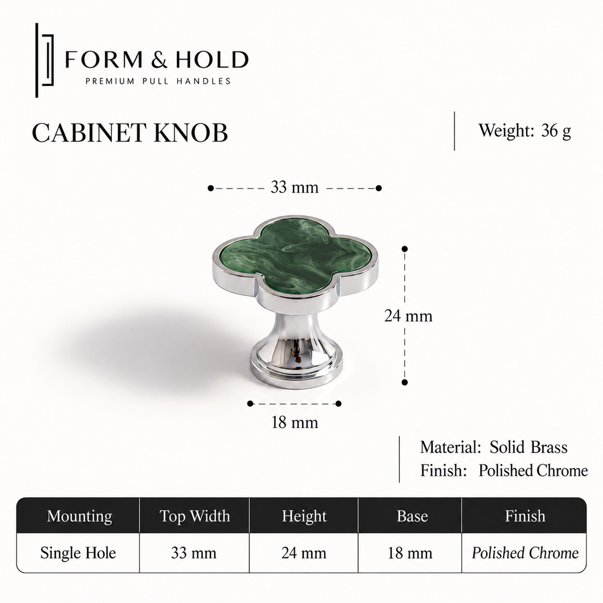 Brass & Resin Quatrefoil Cabinet Knob – FH-C015