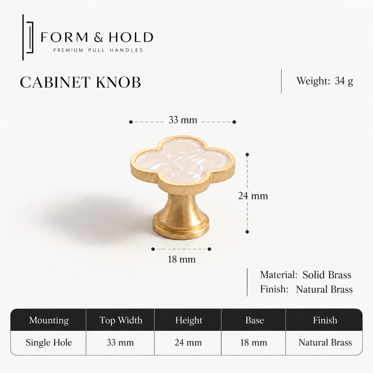 Brass & Resin Quatrefoil Cabinet Knob – FH-C015