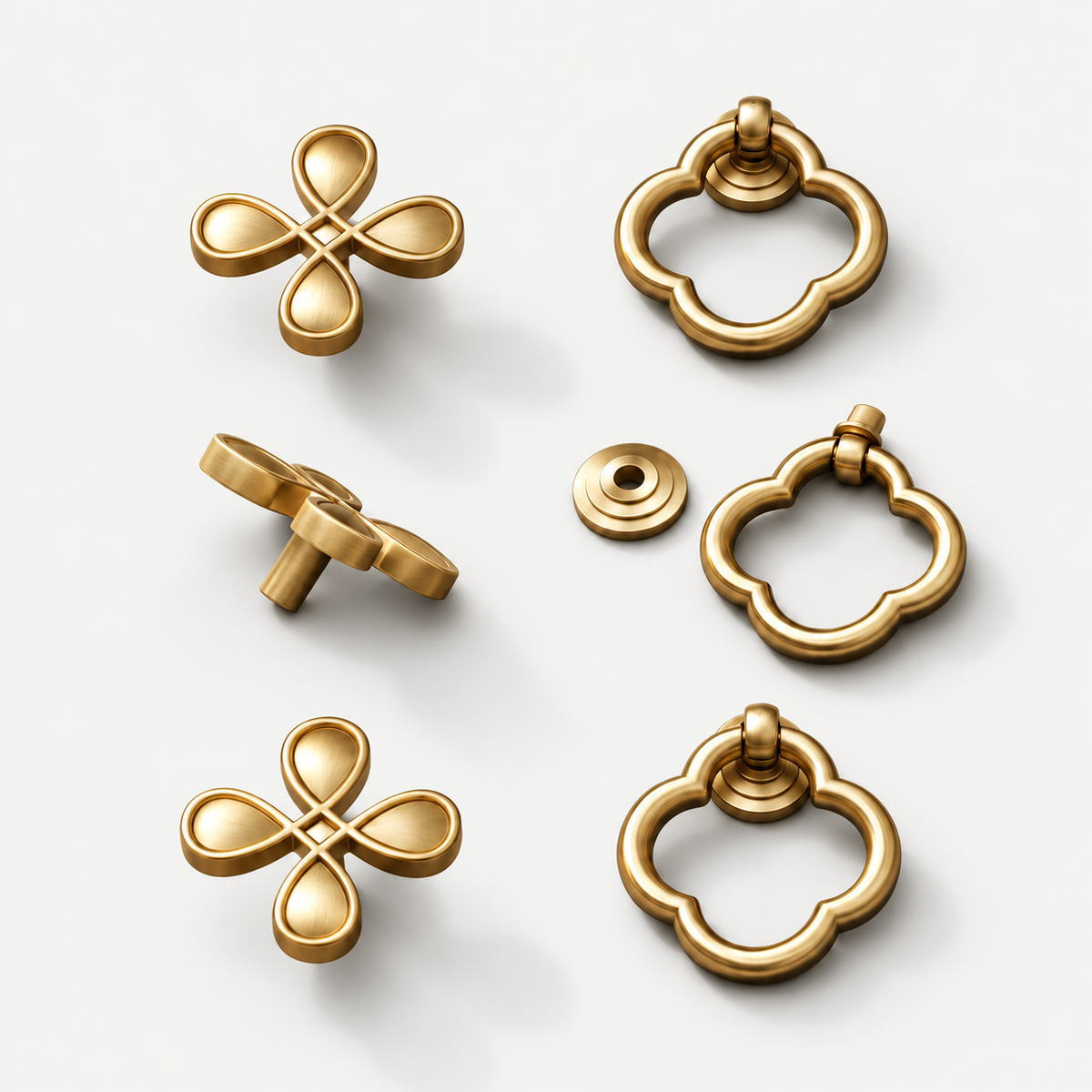 Solid Brass Quatrefoil Cabinet Knob & Ring Pull – FH-C005