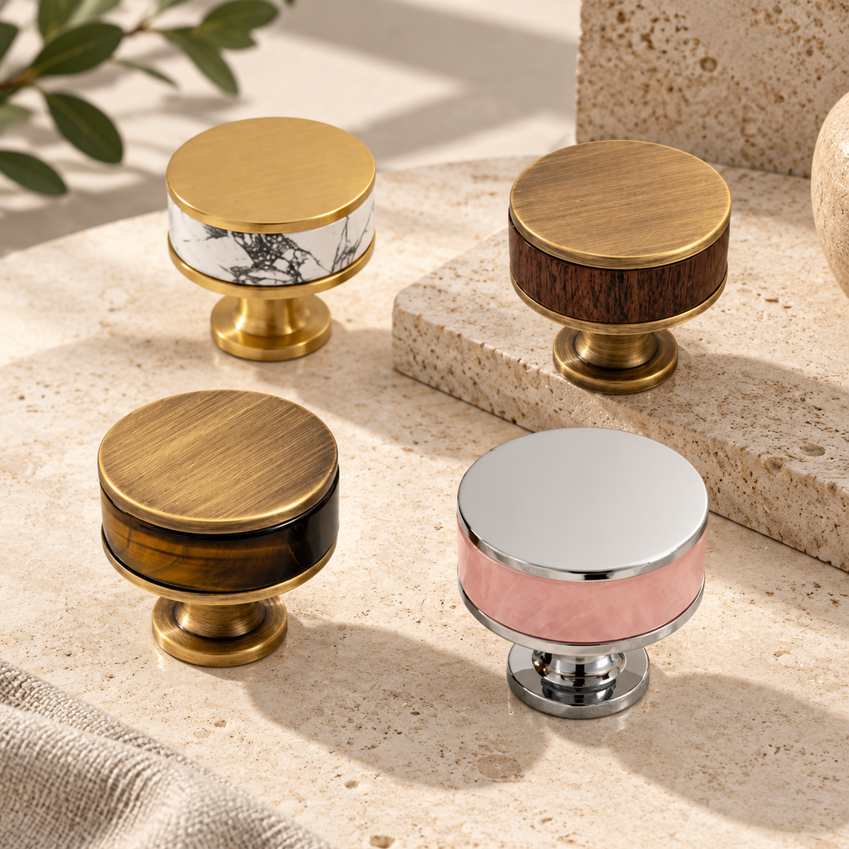 Flat Round Brass Cabinet Knob with Decorative Band – FH-C023