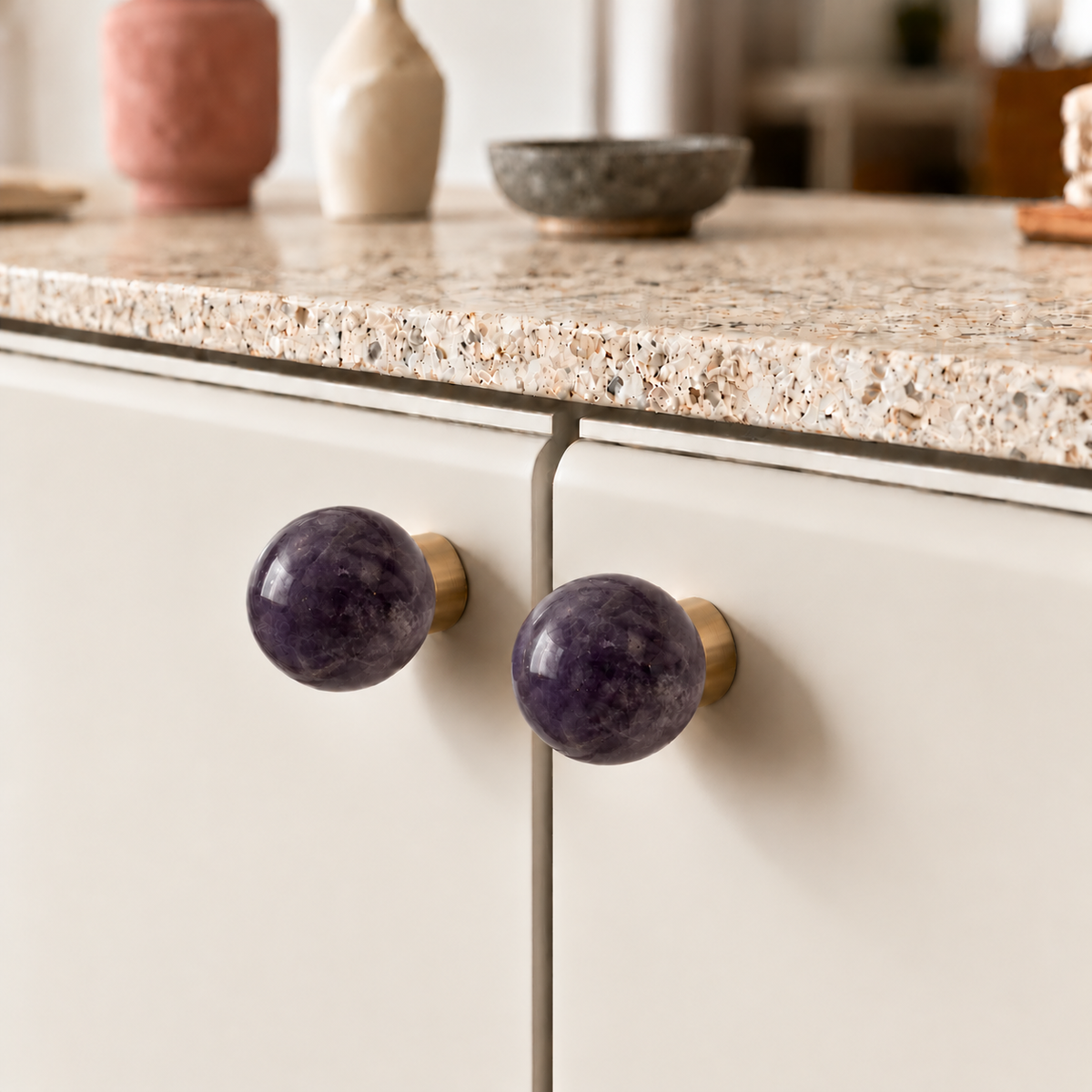 Crystal Sphere Cabinet Knob with Cylindrical Brass Base – FH-C018