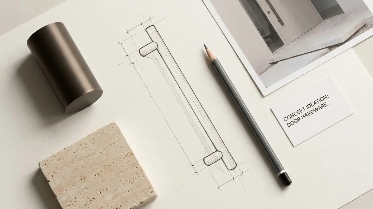 Door pull handle design drawing and material samples